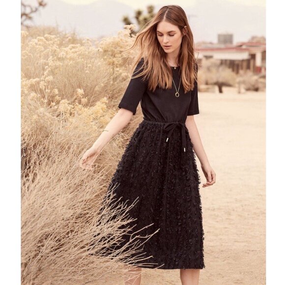 See By Chloe Dresses & Skirts - See By Chloe Fringe Embellished Drawstring Midi T-Shirt Dress